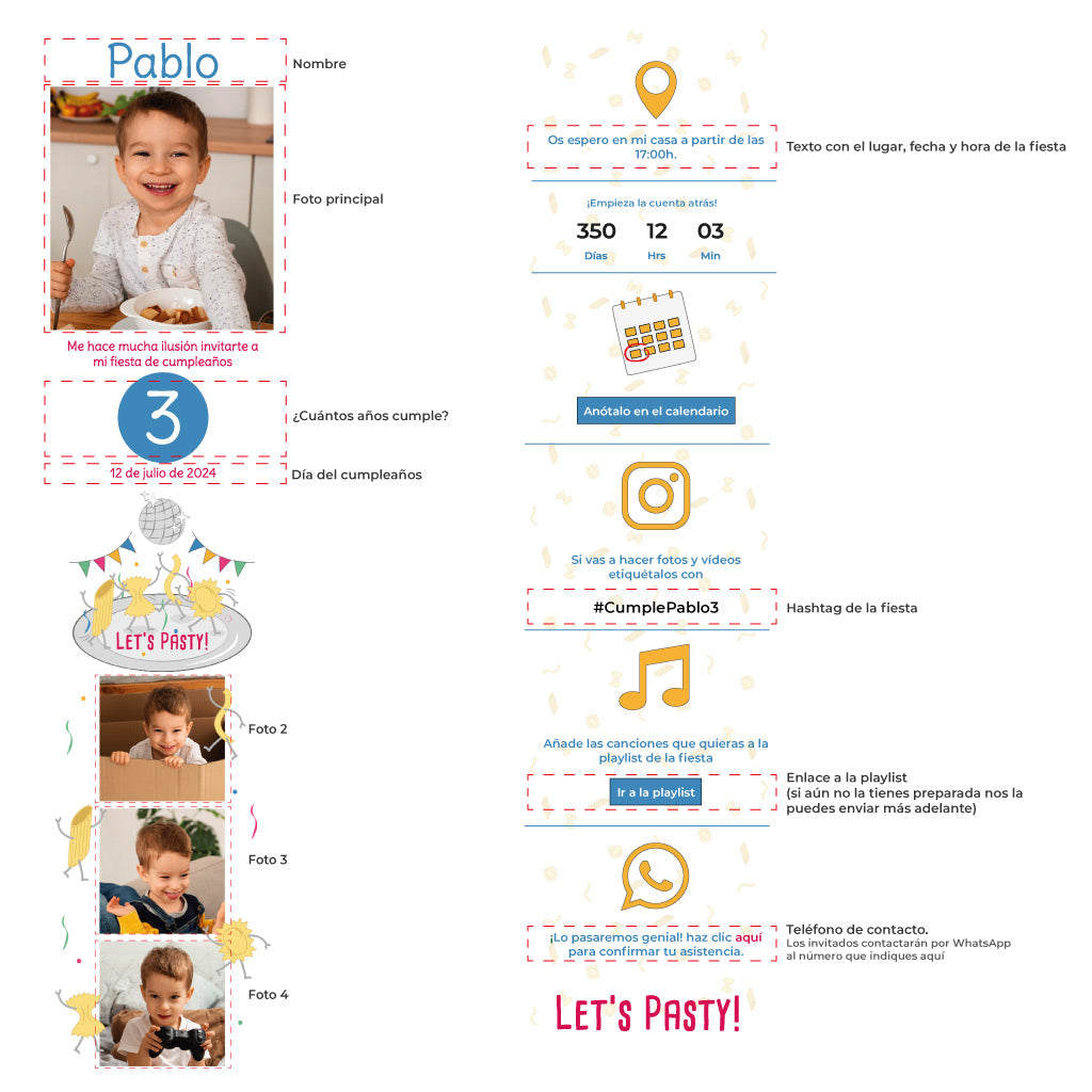 Invitación digital cumpleaños LET'S PASTY