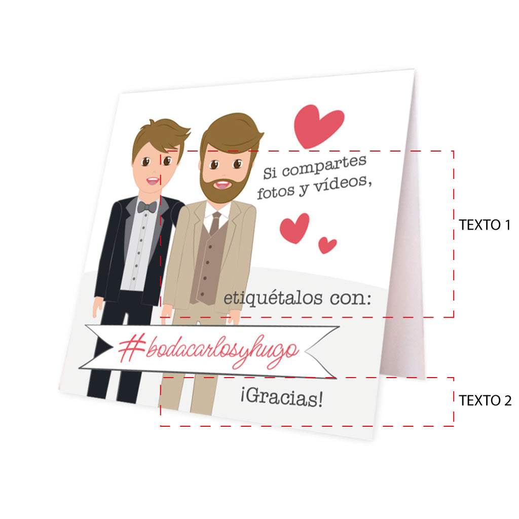 2 carteles hashtag boda PAREJA GAY