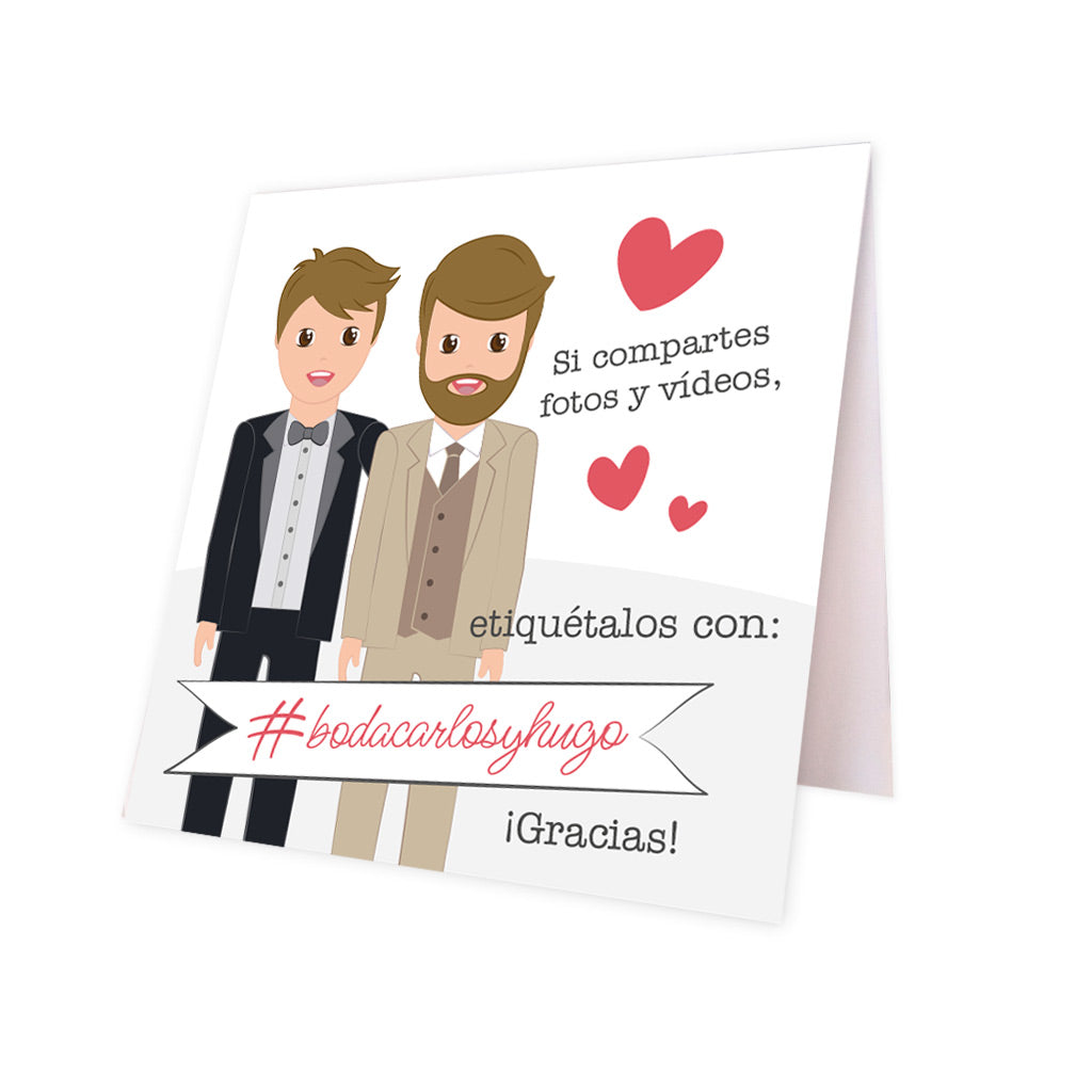 2 carteles hashtag boda PAREJA GAY