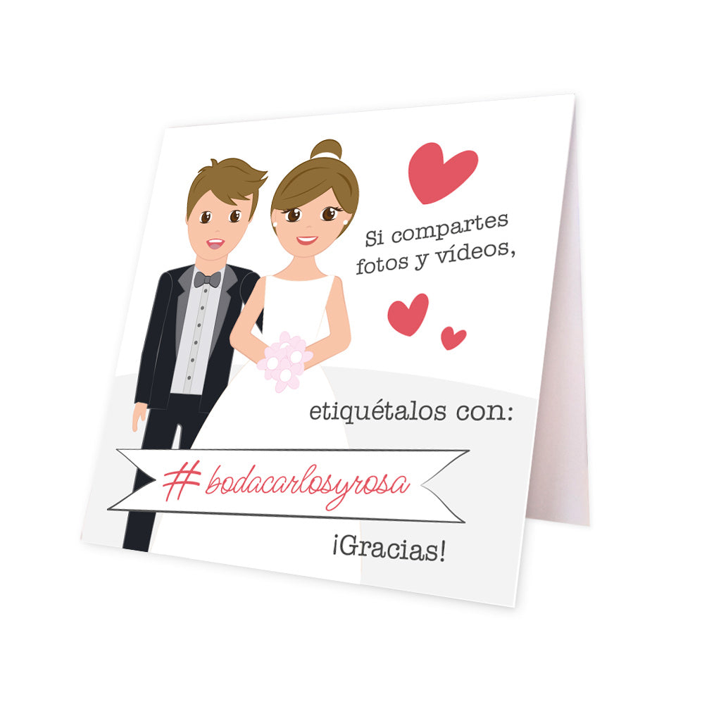 2 carteles hashtag boda PAREJA