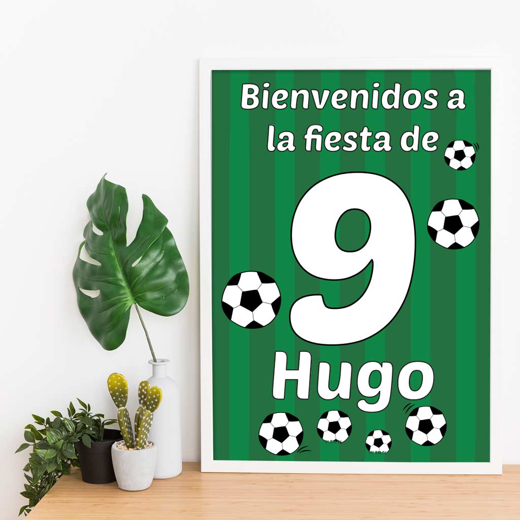 Lámina enmarcada de cumpleaños con temática de fútbol