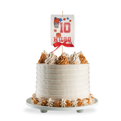 Topper para tarta para cumpleaños con temática de baloncesto con tarta