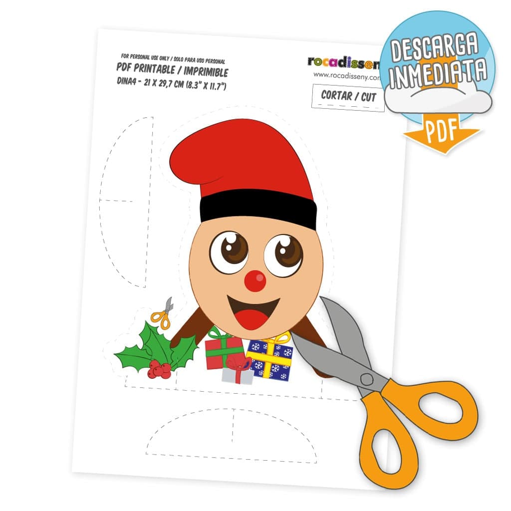 Caga Tió imprimible de Nadal per descarregar i retallar