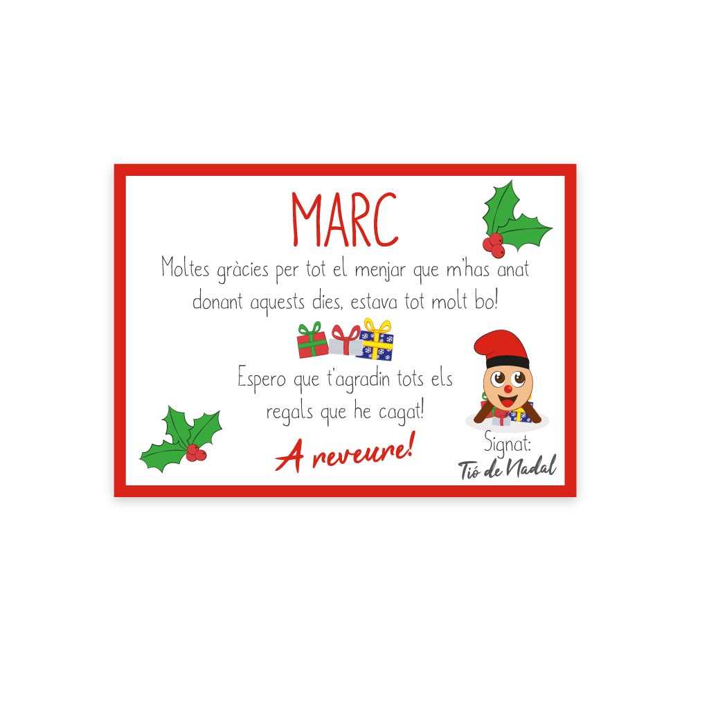 Certificat del Tió de Nadal personalitzat amb el nom