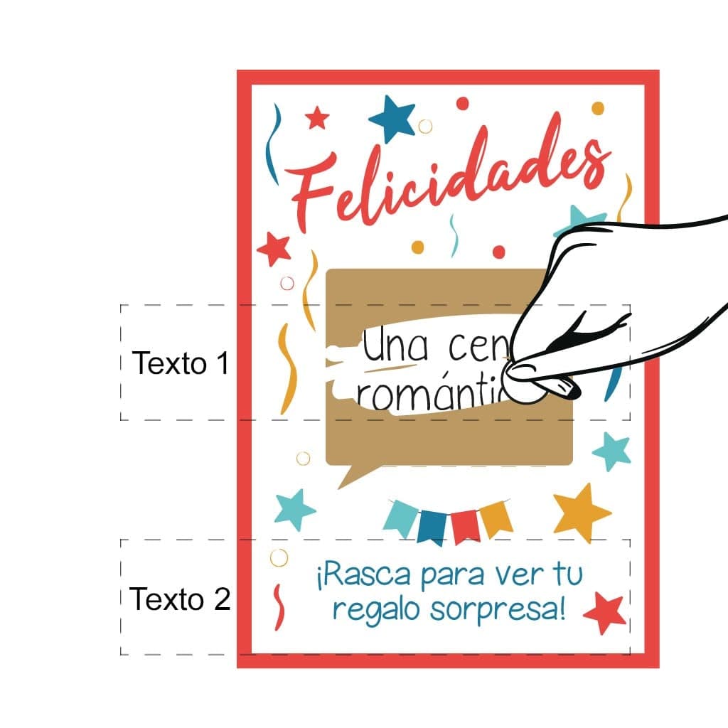 Ejemplo de cómo funciona la postal rasca con sus dos textos