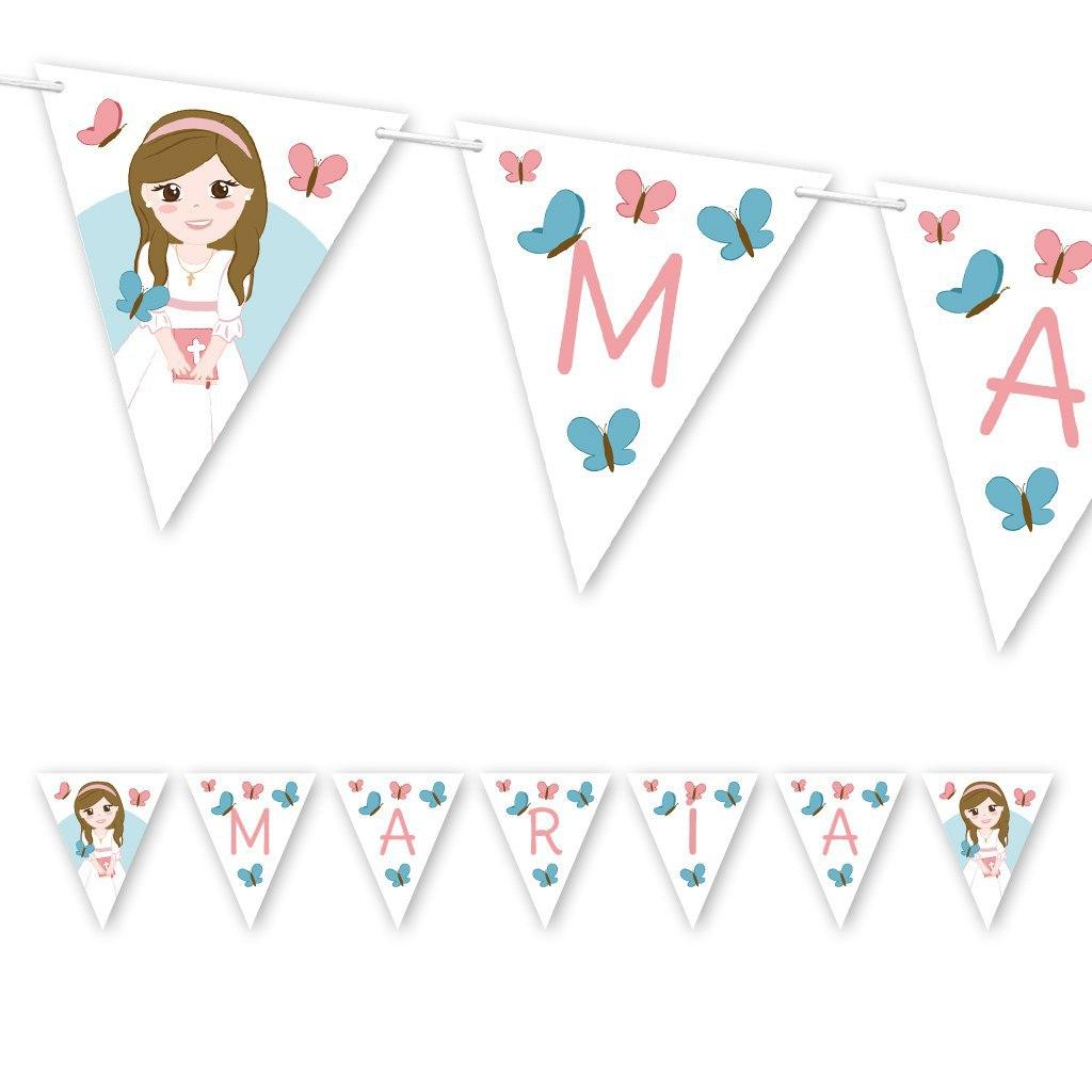Guirnalda Comunión niña con mariposas personalizable