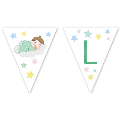 Guirnalda bebé niño personalizable con banderín de color verde