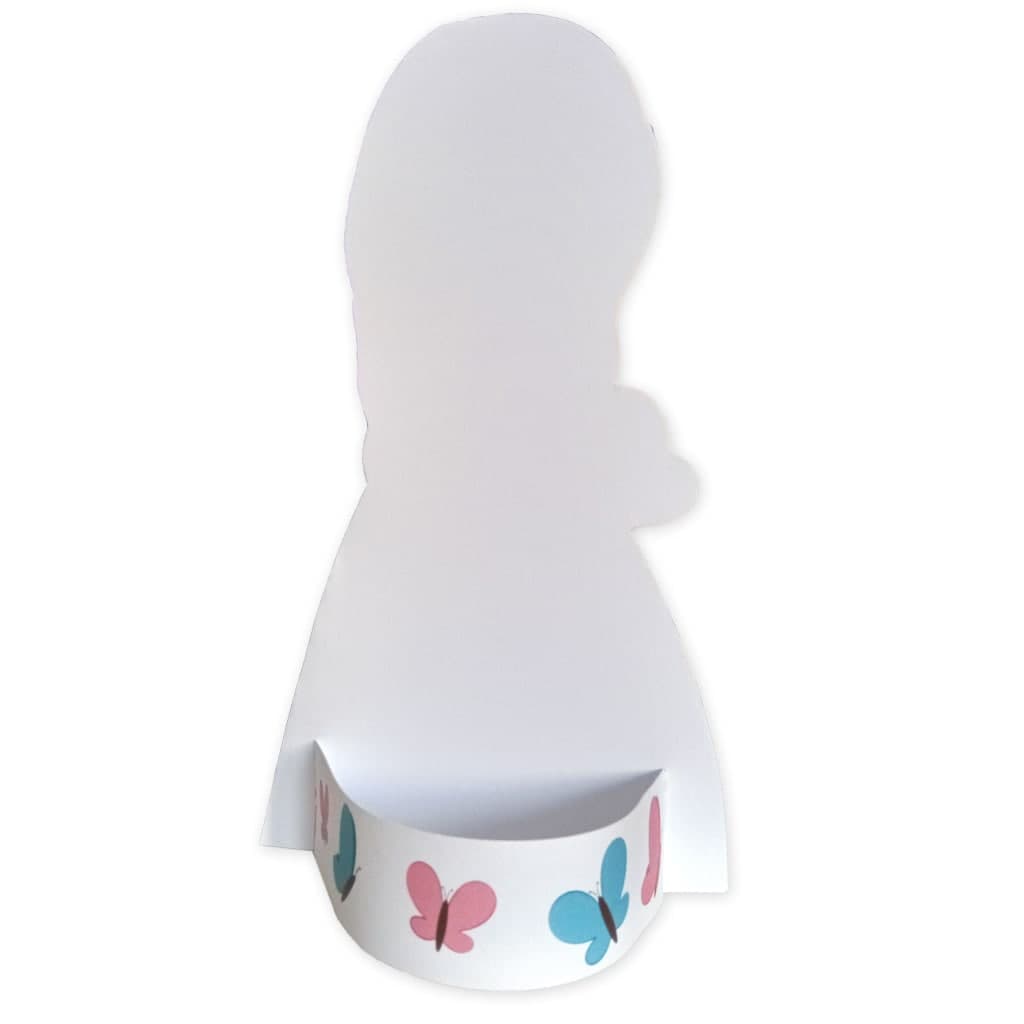 Parte trasera de la muñeca recortable de Comunión de niña con mariposas
