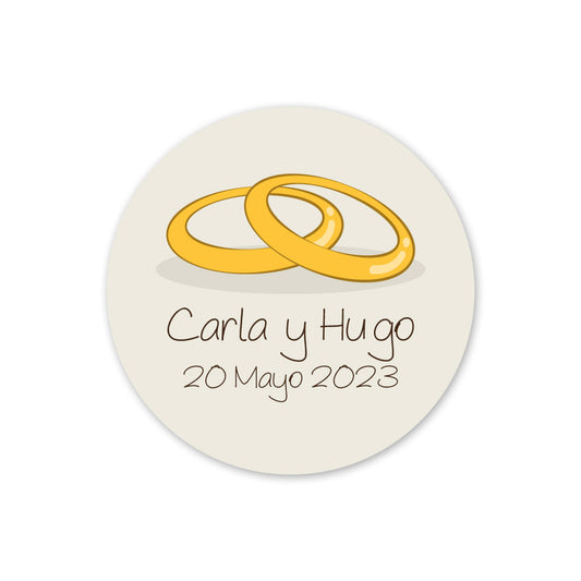 Pegatina personalizada con dos anillos para los detalles de los invitados a la boda