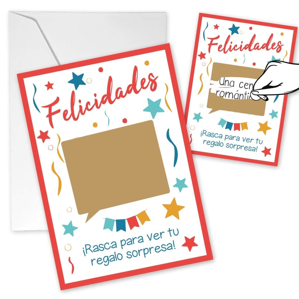 Postal rasca con mensaje para cumpleaños con temática de confeti