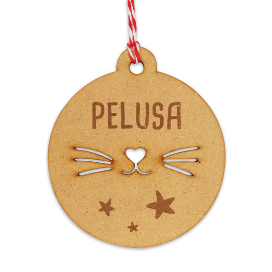 Bola de Navidad de madera personalizada con un morro de gato cortado
