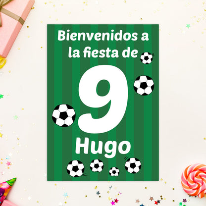 Lámina de Bienvenida de fiesta de cumpleaños, con temática Fútbol.