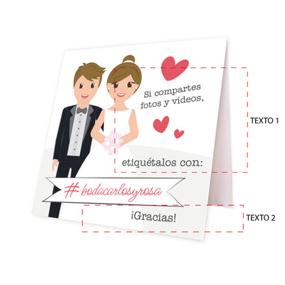 2 carteles hashtag boda PAREJA