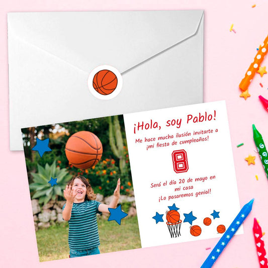 10 Invitaciones de cumpleaños BALONCESTO personalizadas con foto