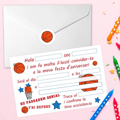 10 Invitaciones de cumpleaños BALONCESTO para escribir a mano