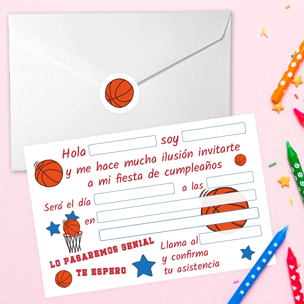 10 Invitaciones de cumpleaños BALONCESTO para escribir a mano