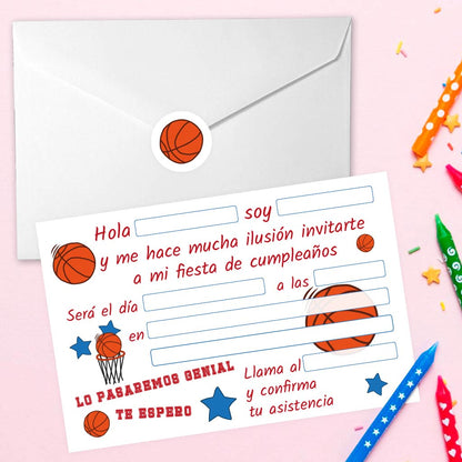 10 Invitaciones de cumpleaños BALONCESTO para escribir a mano