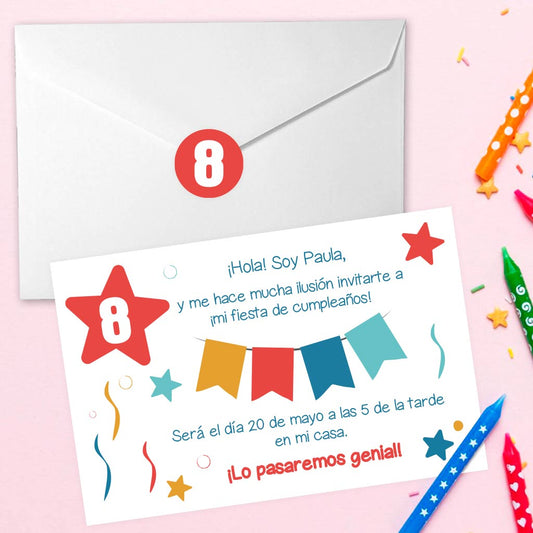 Invitaciones personalizadas para fiesta de cumpleaños modelo Confeti