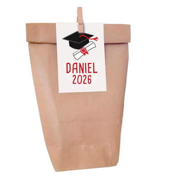 Bolsas kraft con tarjeta personalizada de graduación