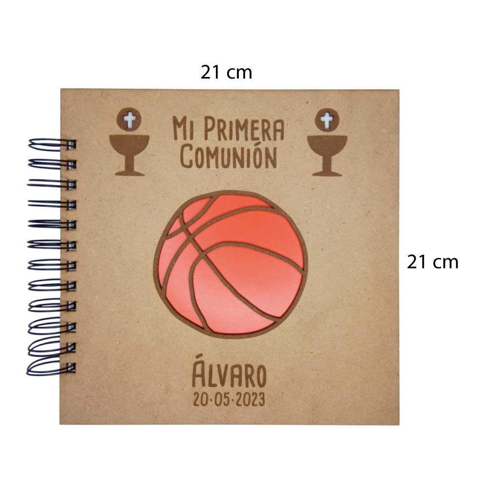 Medidas del álbum de firmas para Comunión personalizado con temática de baloncesto
