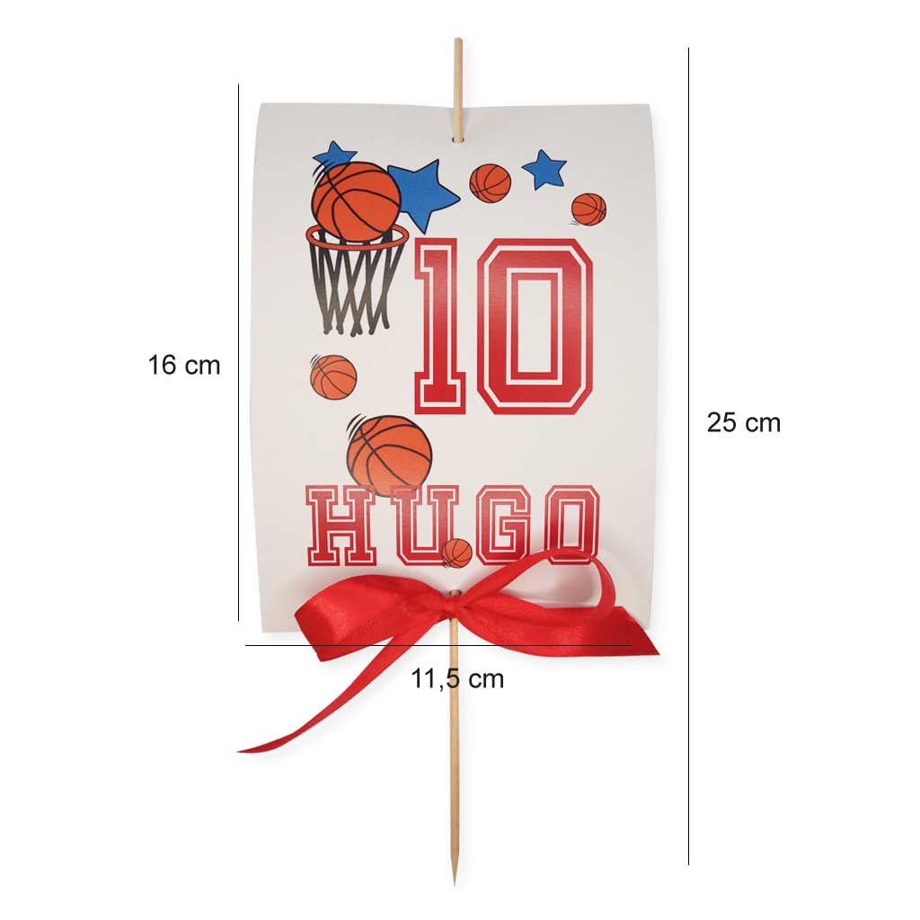 Medidas del topper para tarta para cumpleaños con temática de baloncesto
