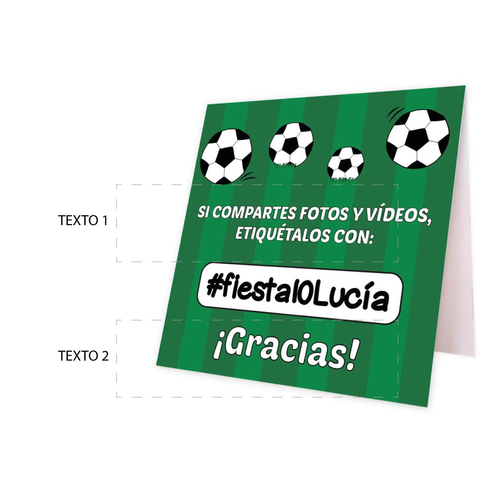 Cartel hashtag con temática de fútbol personalizado para cumpleaños