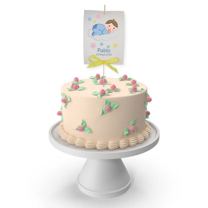 Topper para tartas personalizado con un bebé con un pastel