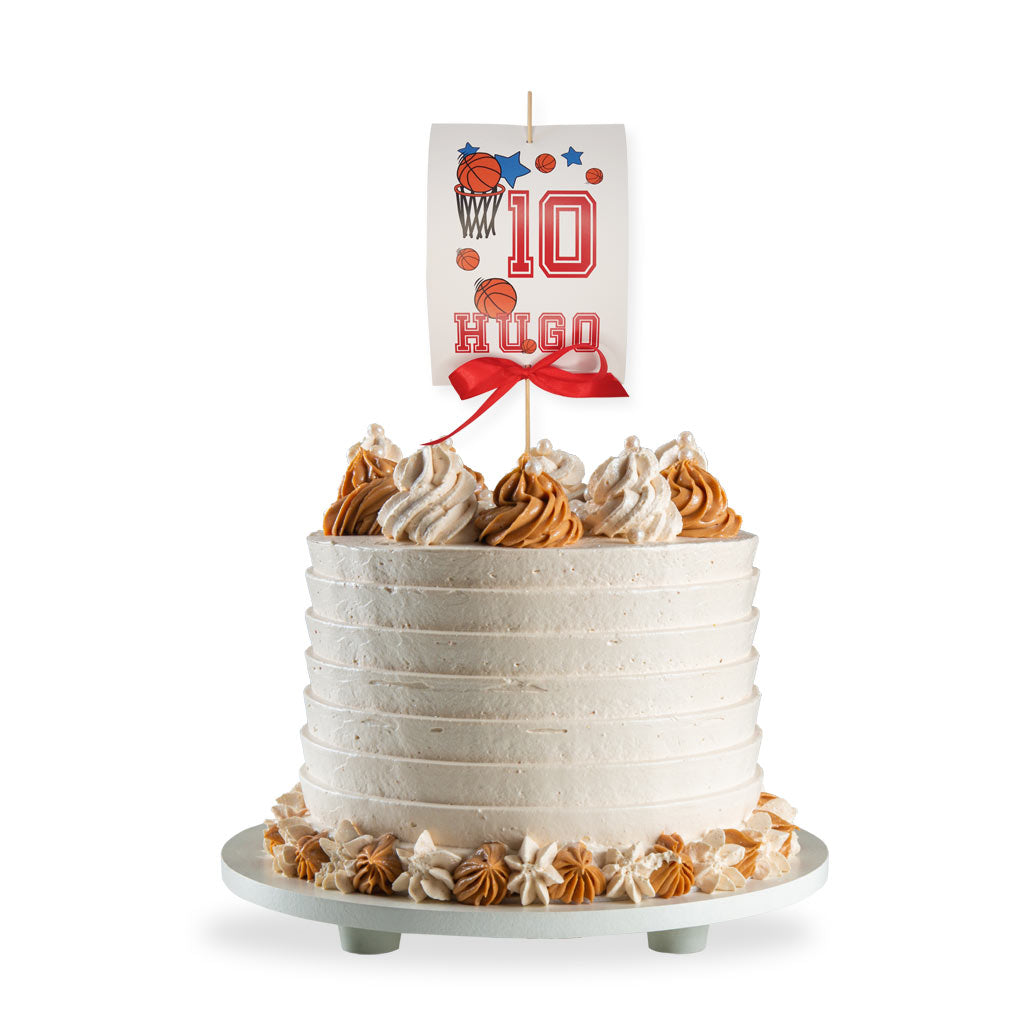 Topper para tarta para cumpleaños con temática de baloncesto con tarta