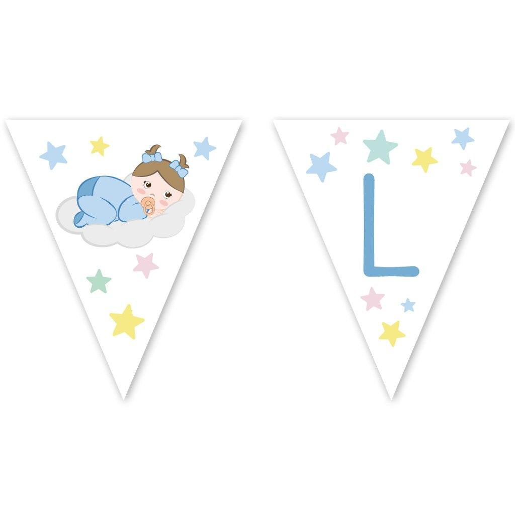 Guirnalda bebé niña personalizable con banderín de color azul
