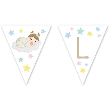 Guirnalda bebé niña personalizable con banderín de color beige