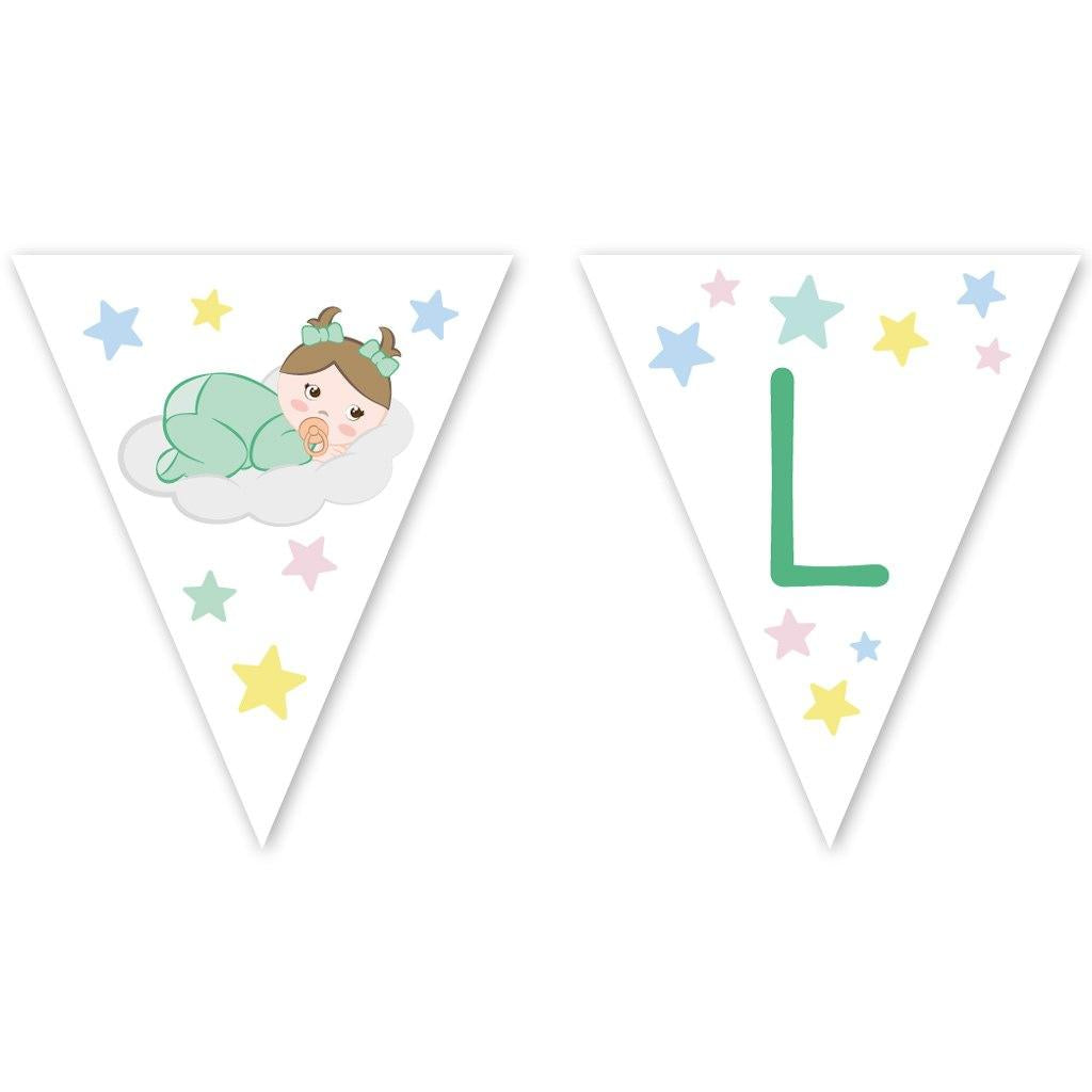 Guirnalda bebé niña personalizable con banderín de color verde
