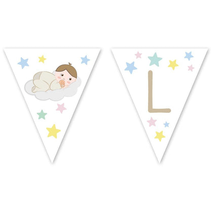 Guirnalda bebé niño personalizable con banderín de color beige