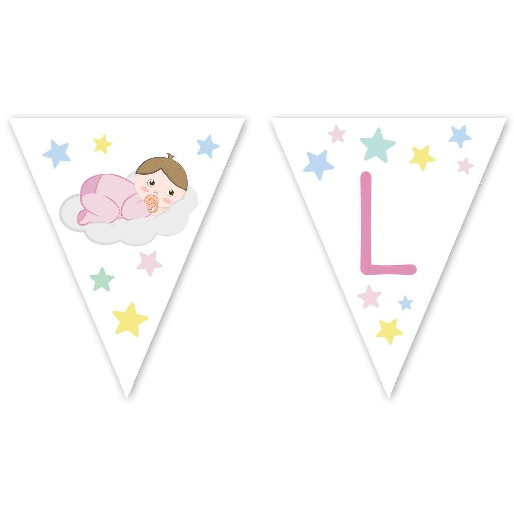 Guirnalda bebé niño personalizable con banderín de color rosa