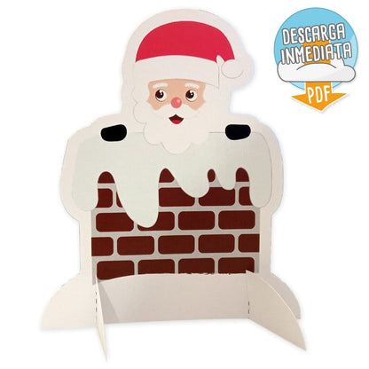 Muñeco Papá Noel recortable dentro de una chimenea