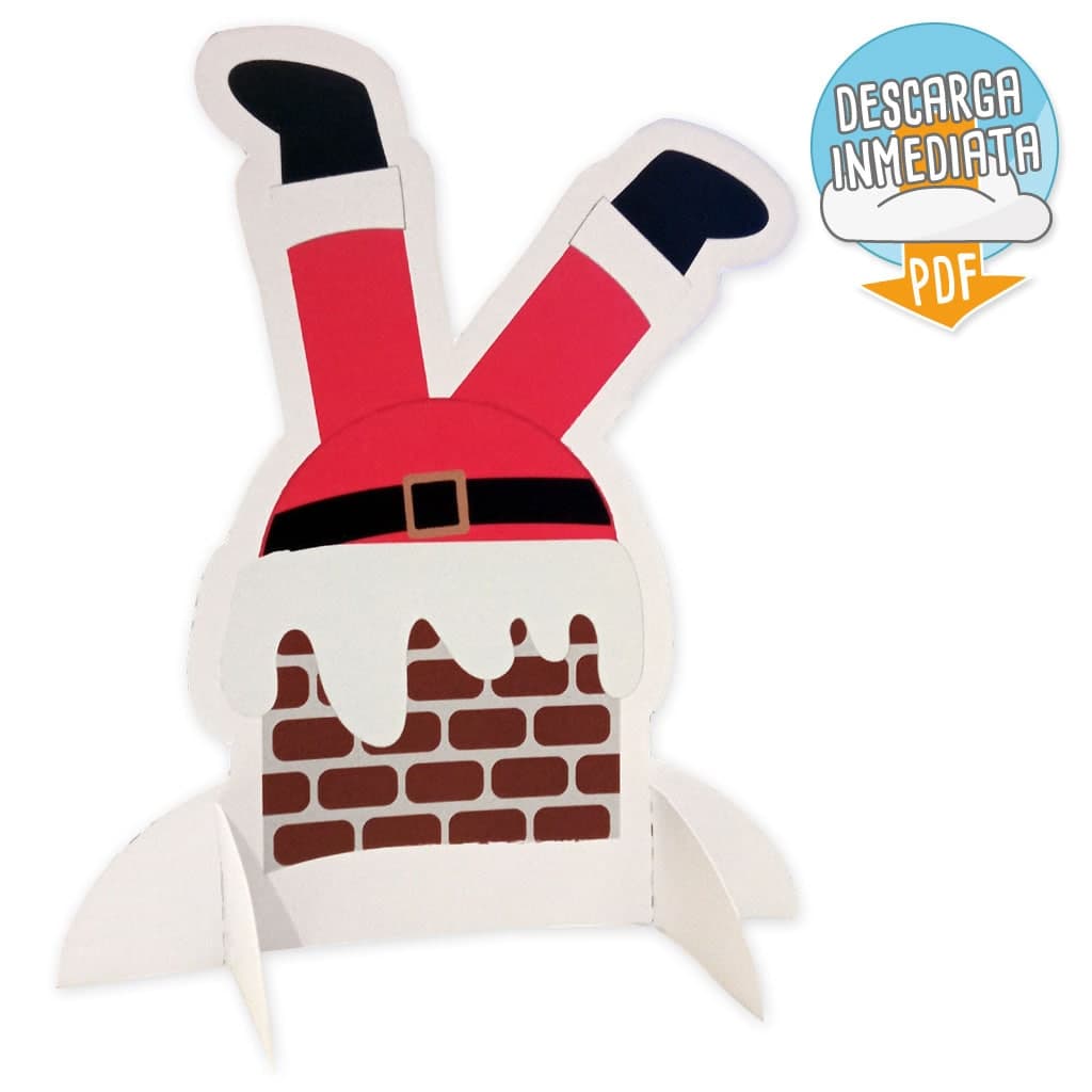 Muñeco Papá Noel recortable sacando las piernas por la chimenea imprimible online