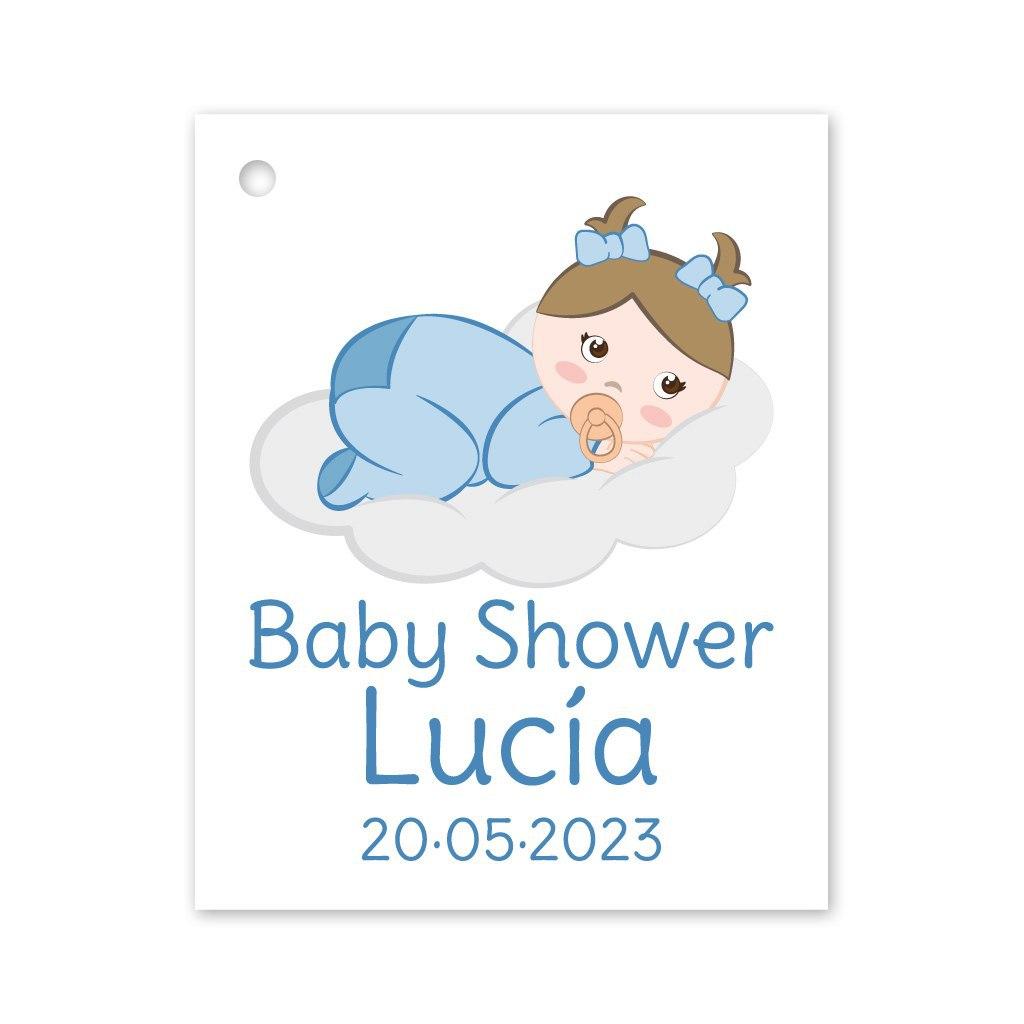 Etiqueta detalle bebé niña  baby shower azul