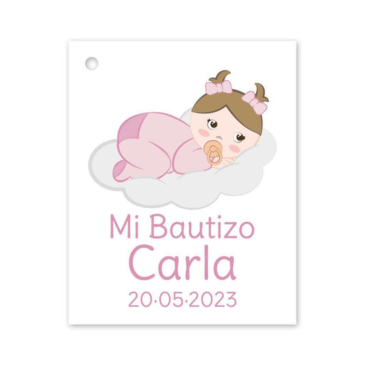 Etiqueta detalle bebé niña Bautizo rosa