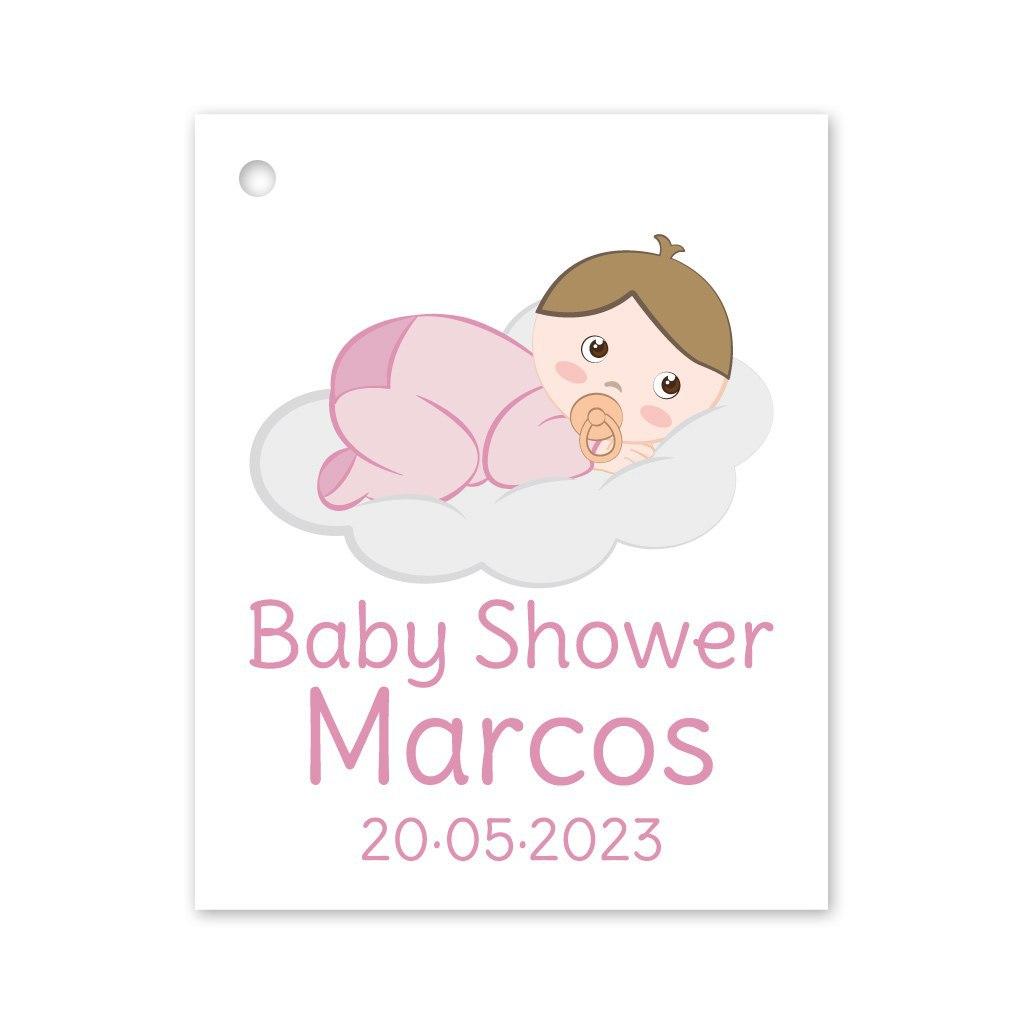 Etiqueta detalle bebé niño baby shower rosa